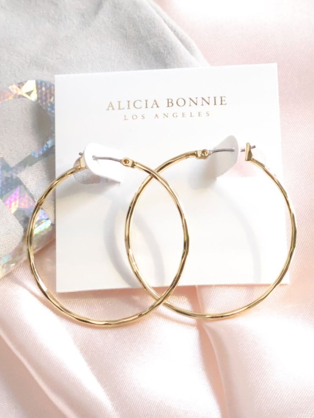 Alicia Bonnie Amoura Gold Faceted Hoop Earrings Hammered Minimalist Chic